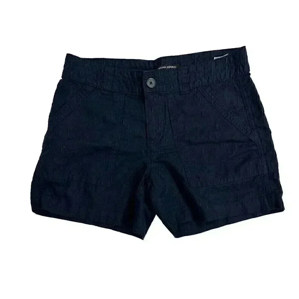 Banana Republic Womens Size 2 Utility Shorts Navy Linen Cotton Pockets